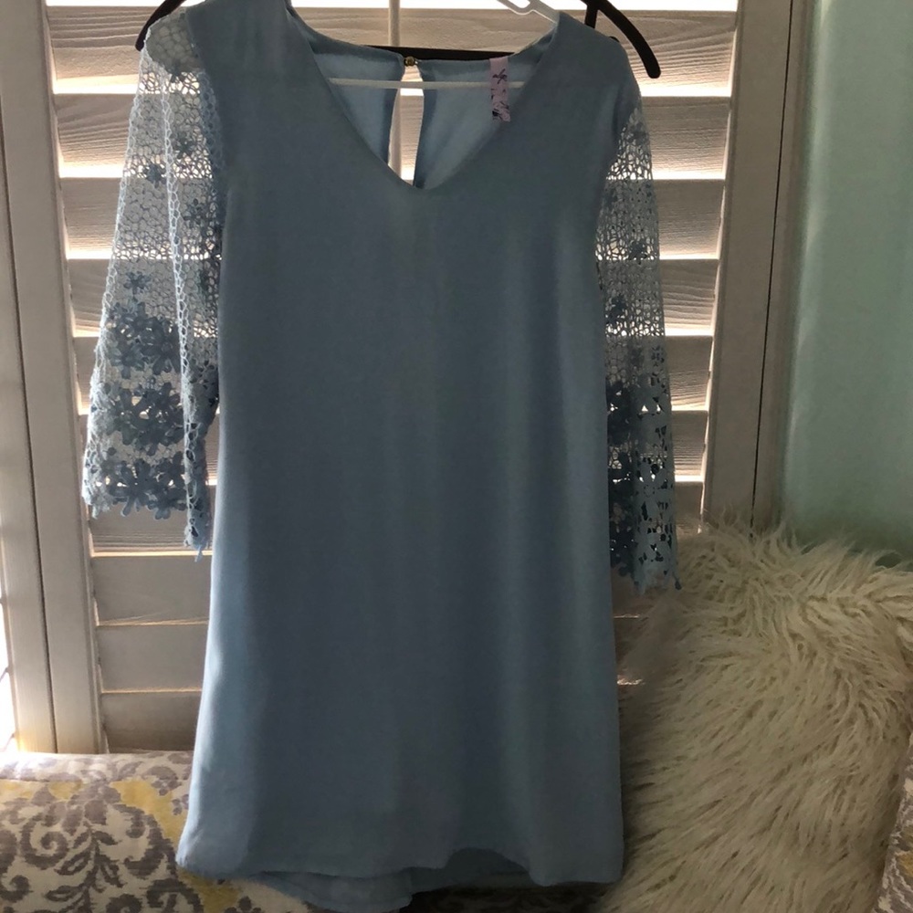 Francescas Ayla Light Blue Crochet dress